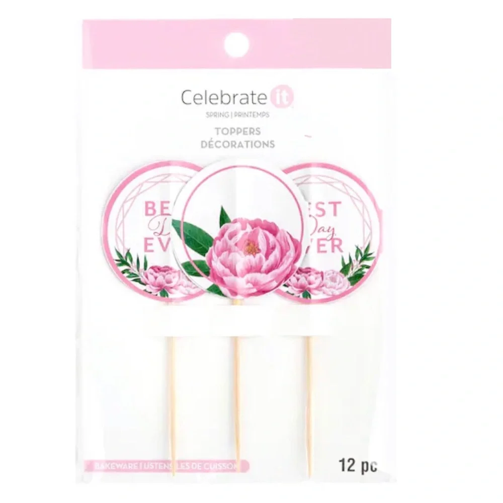 Celebrate It Pink Peony “Best Day Ever” Cupcake Cups & Toppers Set